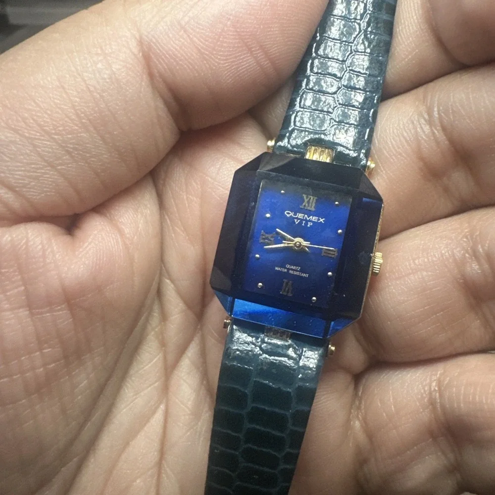 Working Quemex 18K Gold Plated Blue/Gold Dainty Ladies QUARTZ Watch 22mm Fit 6in